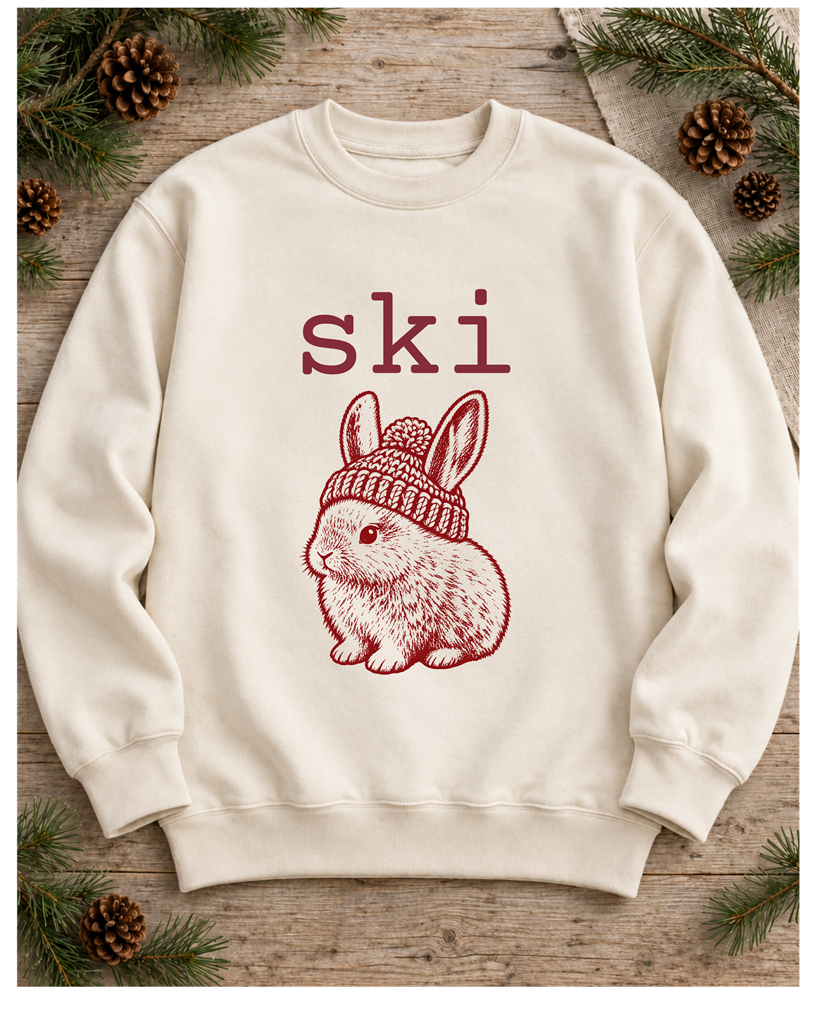 Ski Bunny Crewneck Sweatshirt – Vintage Bunny in Beanie Cozy