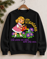 ontana “All Plants Are Edible” Crewneck – Vintage Garden Girl Sweatshirt in Black