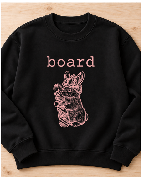 Board Bunny Crewneck Sweatshirt – Vintage Snowboard Bunny in Beanie & Goggles, Cream