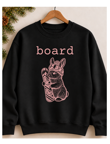 Board Bunny Crewneck Sweatshirt – Vintage Snowboard Bunny in Beanie & Goggles, Cream