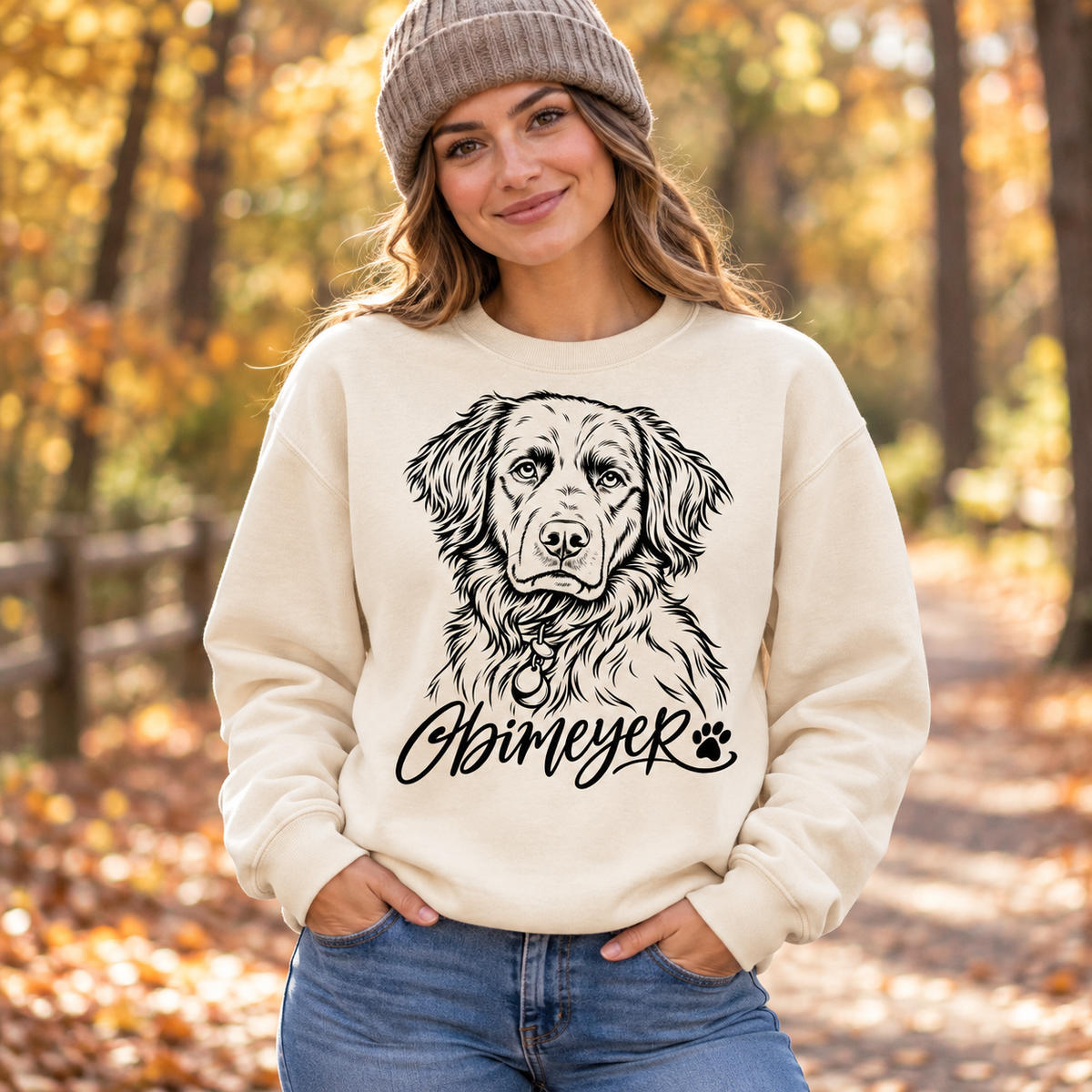 Custom Pet Portrait Sweatshirt from Photo | Personalized Pet Name Crewneck | Hand-Drawn Line Art Dog Mom Gift