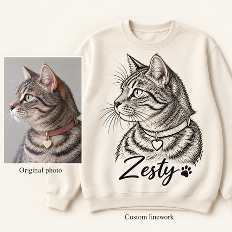 Custom Pet Portrait Sweatshirt from Photo | Personalized Pet Name Crewneck | Hand-Drawn Line Art Dog Mom Gift