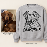 Custom Pet Portrait Sweatshirt from Photo | Personalized Pet Name Crewneck | Hand-Drawn Line Art Dog Mom Gift