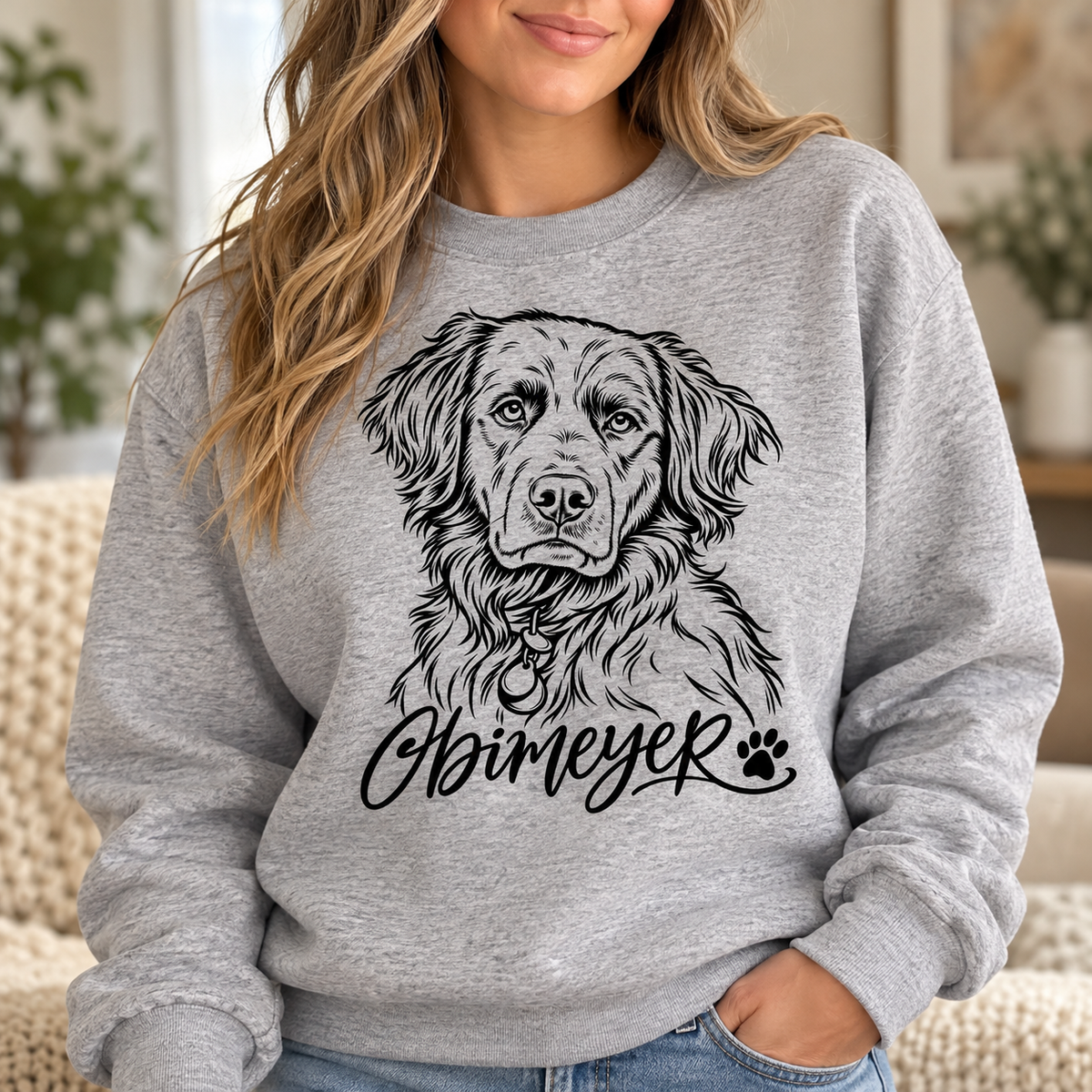Custom Pet Portrait Sweatshirt from Photo | Personalized Pet Name Crewneck | Hand-Drawn Line Art Dog Mom Gift