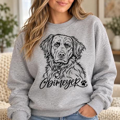 Custom Pet Portrait Sweatshirt from Photo | Personalized Pet Name Crewneck | Hand-Drawn Line Art Dog Mom Gift