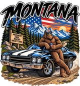 Montana Bigfoot Muscle Car Tee – Vintage Americana Sasquatch Graphic Shirt, Black