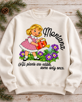 ontana “All Plants Are Edible” Crewneck – Vintage Garden Girl Sweatshirt in Cream