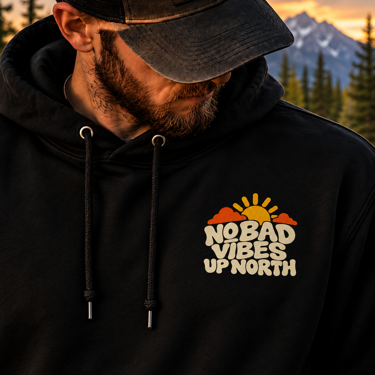 No Bad Vibes Up North Shirt | Retro Lake Life Hoodie | Cabin Camping Mountain Sunset Gift