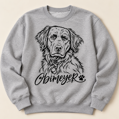Custom Pet Portrait Sweatshirt from Photo | Personalized Pet Name Crewneck | Hand-Drawn Line Art Dog Mom Gift