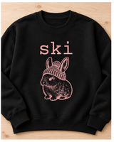 Ski Bunny Crewneck Sweatshirt – Vintage Bunny in Beanie, Black & Dusty Pink