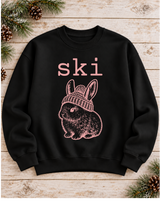 Ski Bunny Crewneck Sweatshirt – Vintage Bunny in Beanie, Black & Dusty Pink