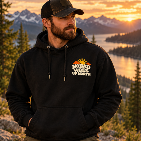 No Bad Vibes Up North Shirt | Retro Lake Life Hoodie | Cabin Camping Mountain Sunset Gift
