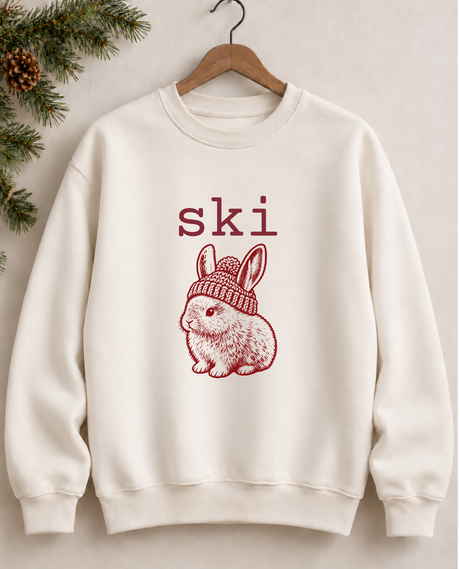 Ski Bunny Crewneck Sweatshirt – Vintage Bunny in Beanie Cozy