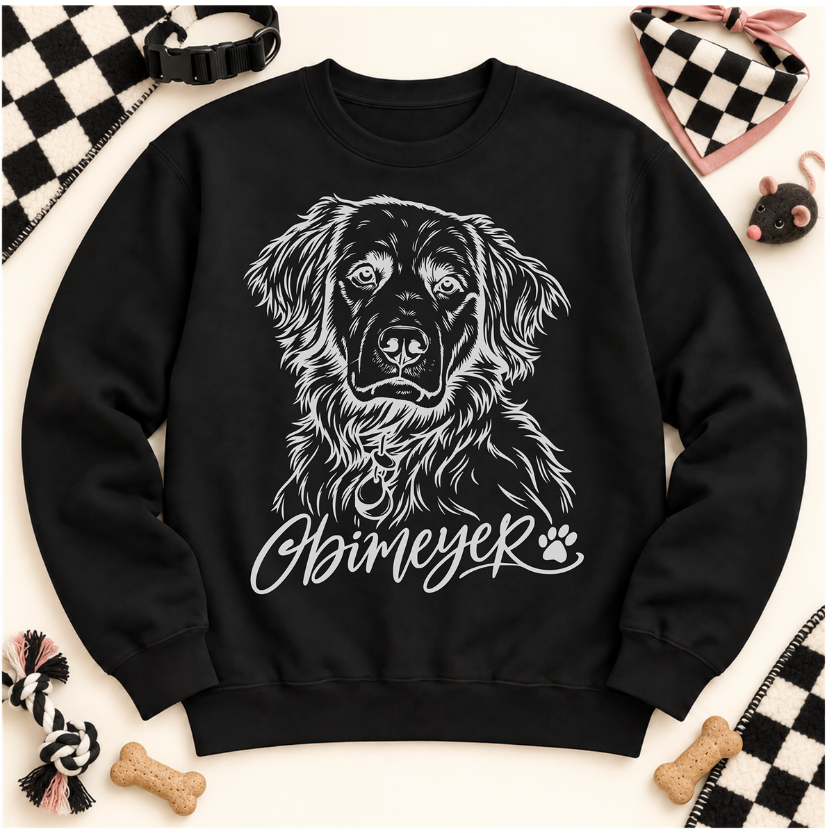Custom Pet Portrait Sweatshirt from Photo | Personalized Pet Name Crewneck | Hand-Drawn Line Art Dog Mom Gift