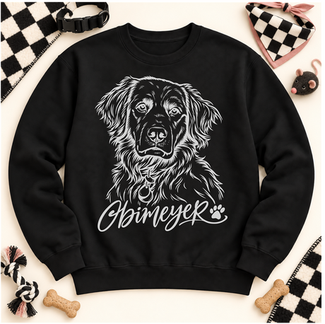 Custom Pet Portrait Sweatshirt from Photo | Personalized Pet Name Crewneck | Hand-Drawn Line Art Dog Mom Gift